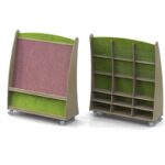 Espositore Velina con divisorio bifrontale carrellato in legno multistrato By Habitat per Bambini di 2H arredi per asilo